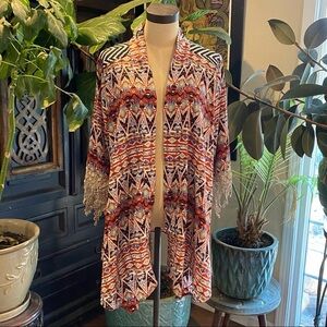 Buckle Gimmicks Tribal Print Crochet Kimono